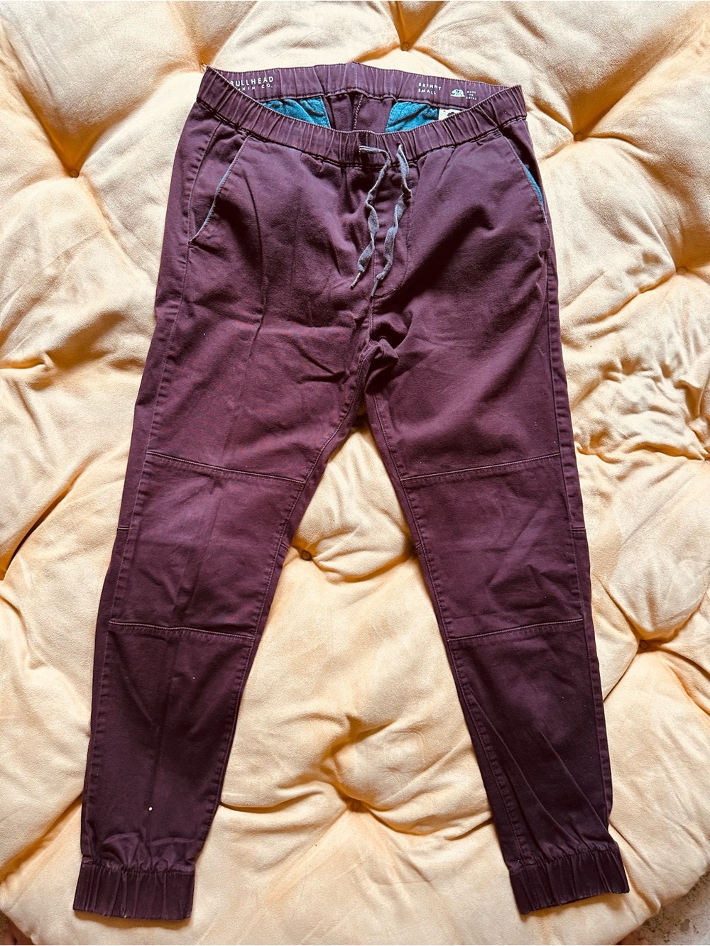 Bullhead Men's Maroon/ Bordo Skinny Small Jogger Pants with Drawstring Waist